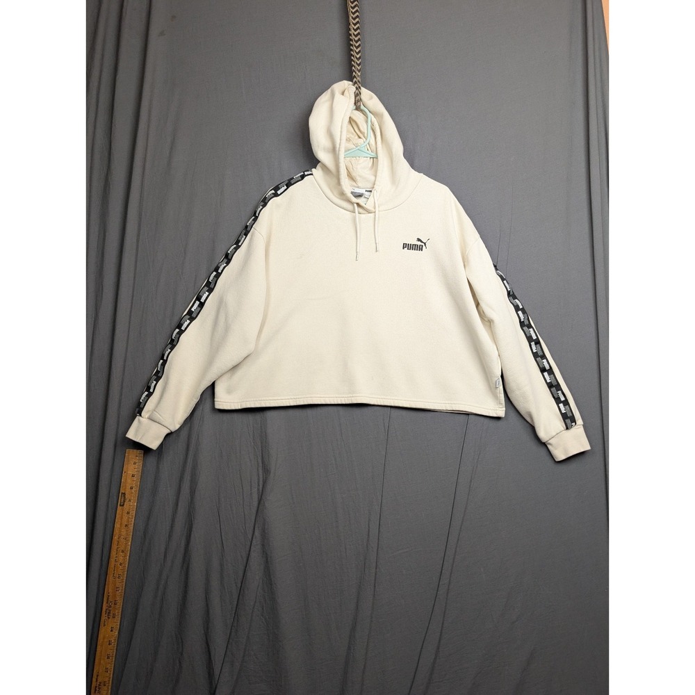 Puma Size XL Comfort Cropped Logo Womens Ivory Hoodie‎